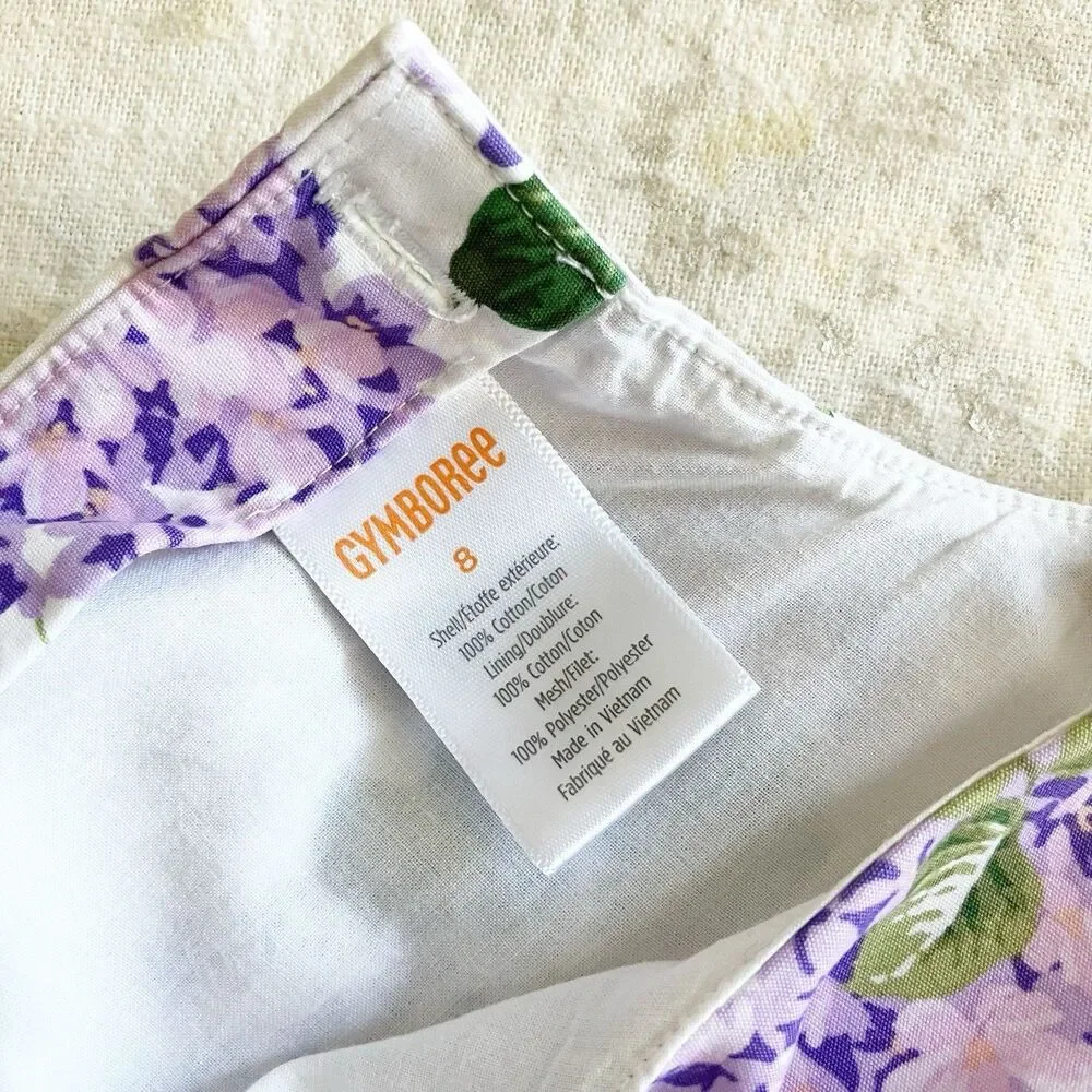Gymboree Floral Print Dress Girls Sz 8 Purple Ruffle Lined 100% Cotton Spring